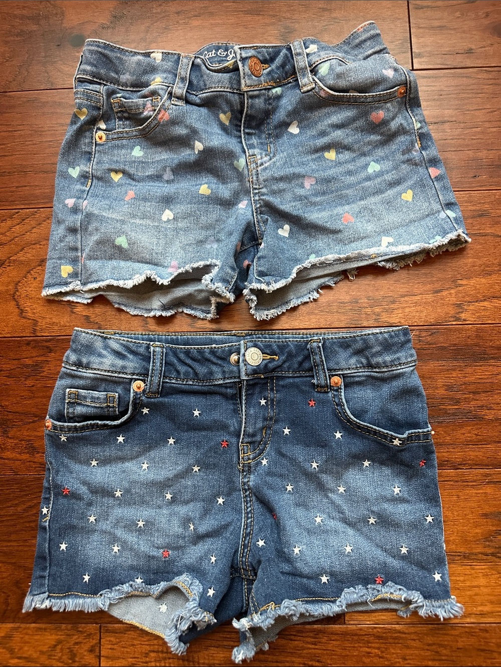 Cat & Jack Denim Shorts Pair with Rainbow Hearts & Star Embroidery